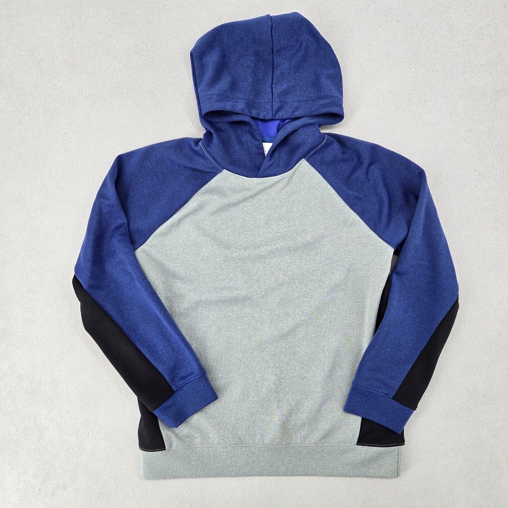 MTA Sport Boys Large 10/12 Pullover Hoodie Colorblock Blue Grey Black Activewear